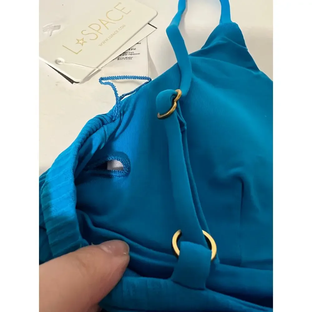 NWT L*Space Women's Ribbed Pointelle Winnie Bikini Swim Top Electric Blue Size S